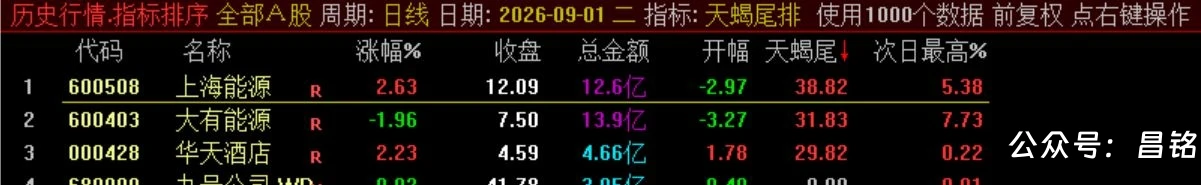 10月新尾排【天蝎尾排】指标1排序幅图1选股、超短线尾盘低吸、次日冲高出局模式、信号无未来可回测