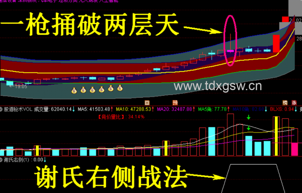 通达信 谢氏右侧战法 股道右侧战法，短线题材神助力工具！主图/选股