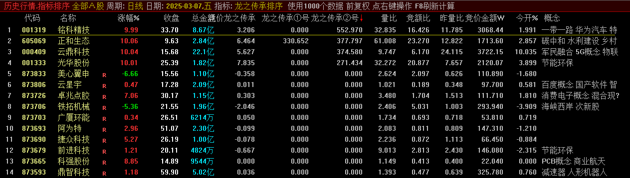 通达信【龙之传承排序】竞价排序工具 竞价策略首选