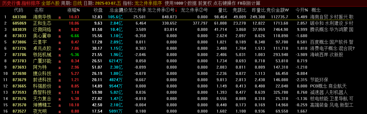 通达信【龙之传承排序】竞价排序工具 竞价策略首选