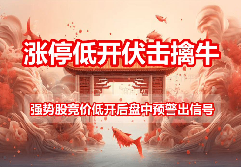 涨停低开伏击擒牛指标强势股竞价低开后盘中预警出信号，无未来函数，手机电脑通达信通用