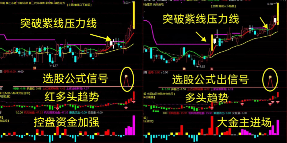 暴力【飞天擒龙套装】主力连涨股主升控盘紫柱共振趋势突破买点信号指标公式